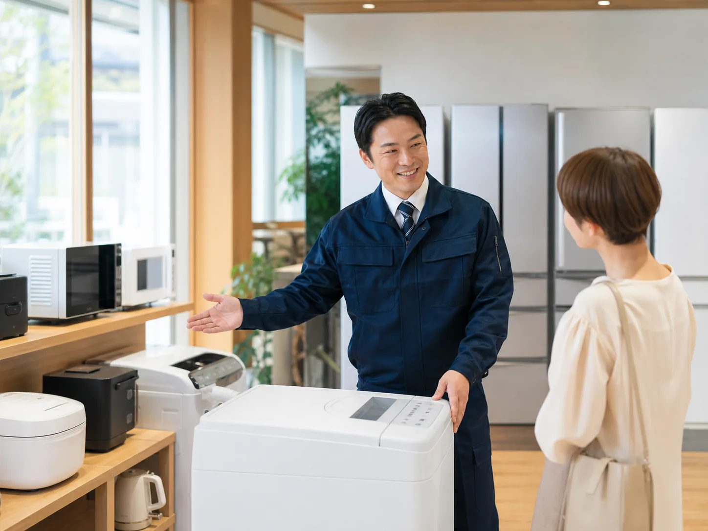家電製品を案内するスタッフ