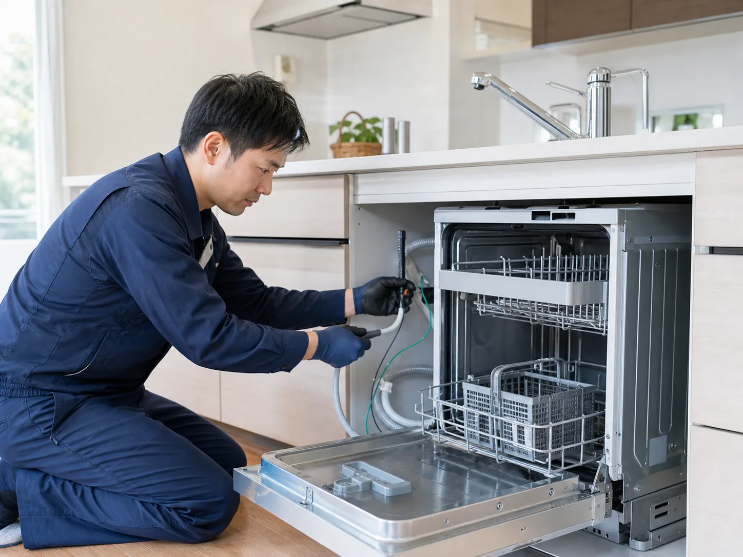 食器洗い乾燥機を設置する技術者