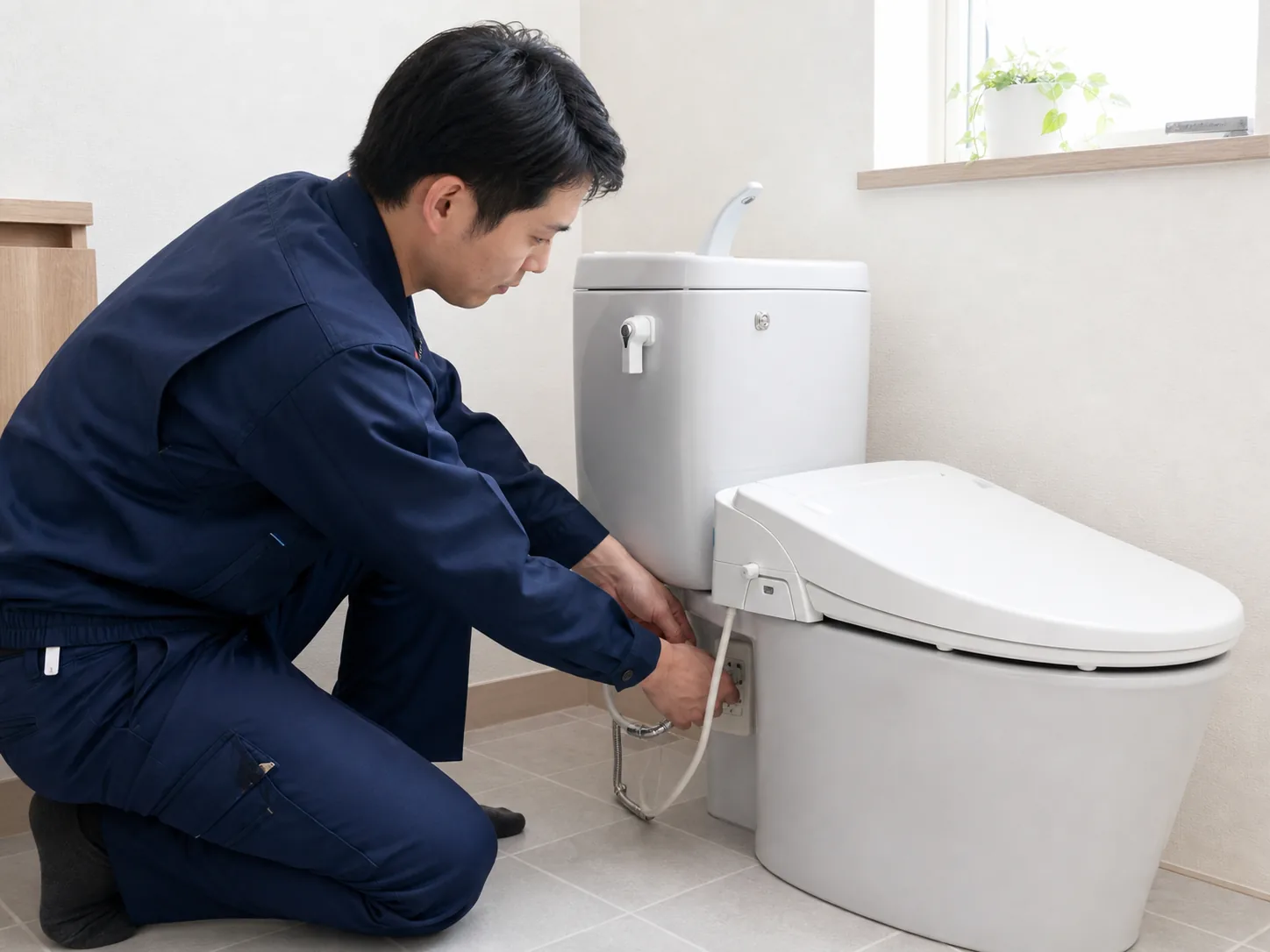 温水洗浄便座を設置する技術者